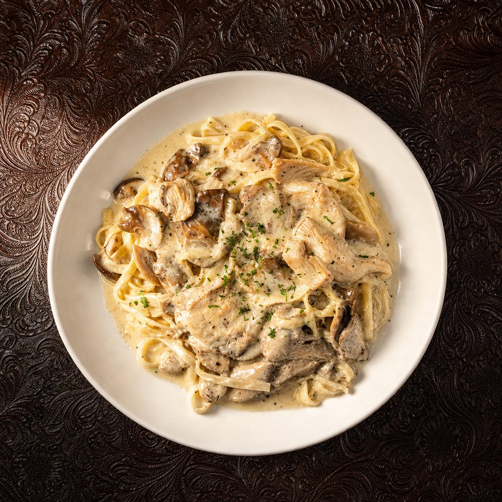 Pasta with Wild Mushroom Cream Sauce.
